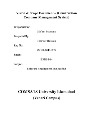 Software Requirement and Design Specification (SRDS) - Contents 1 - Studocu