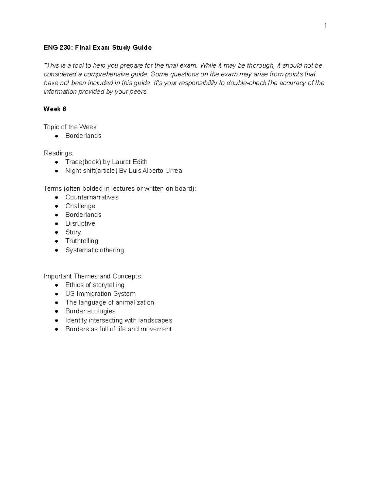 ENG 230 Final Exam Study Guide - ENG 230: Final Exam Study Guide *This ...