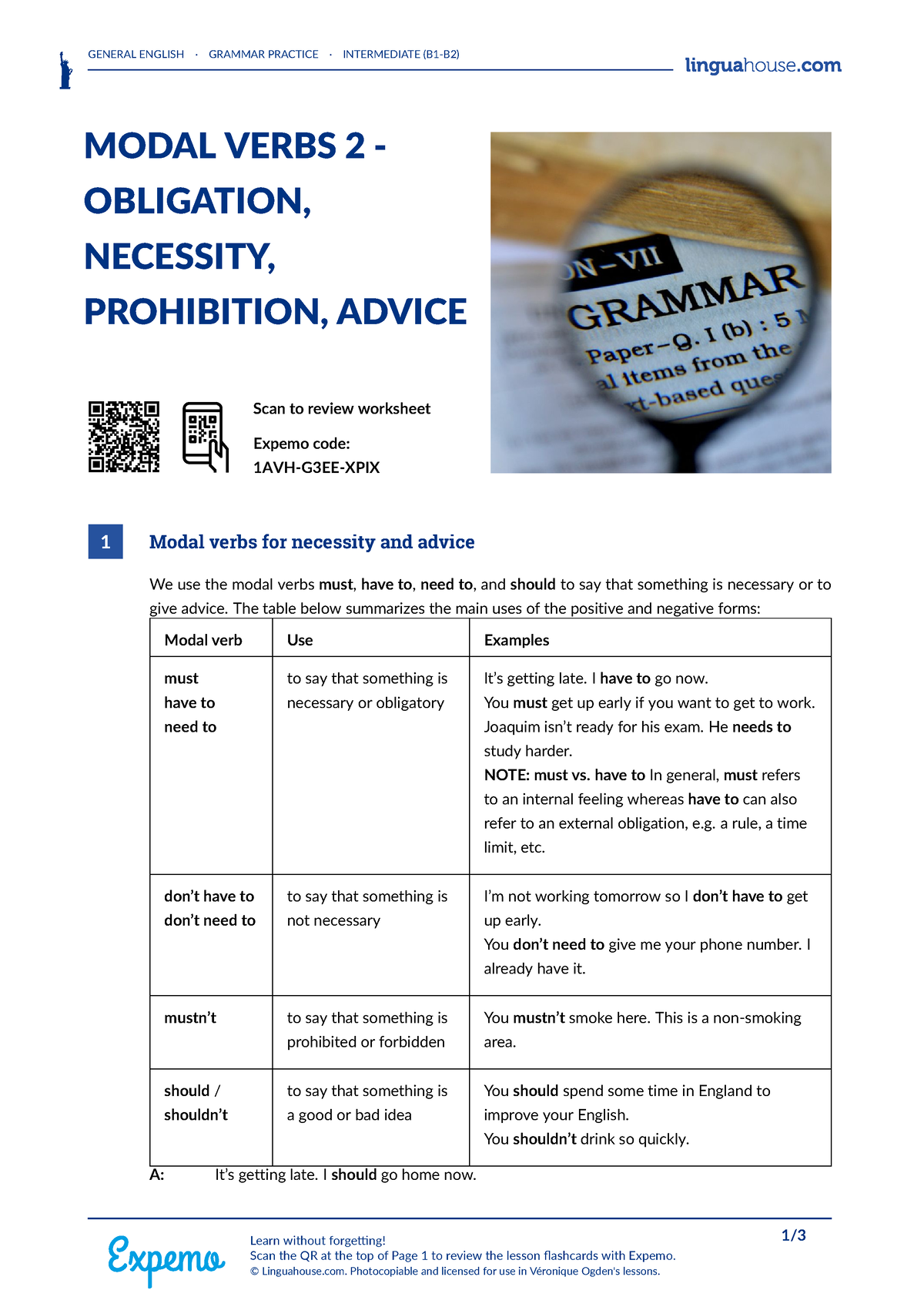 Modal Verbs 2 Student - GENERAL ENGLISH · GRAMMAR PRACTICE ...