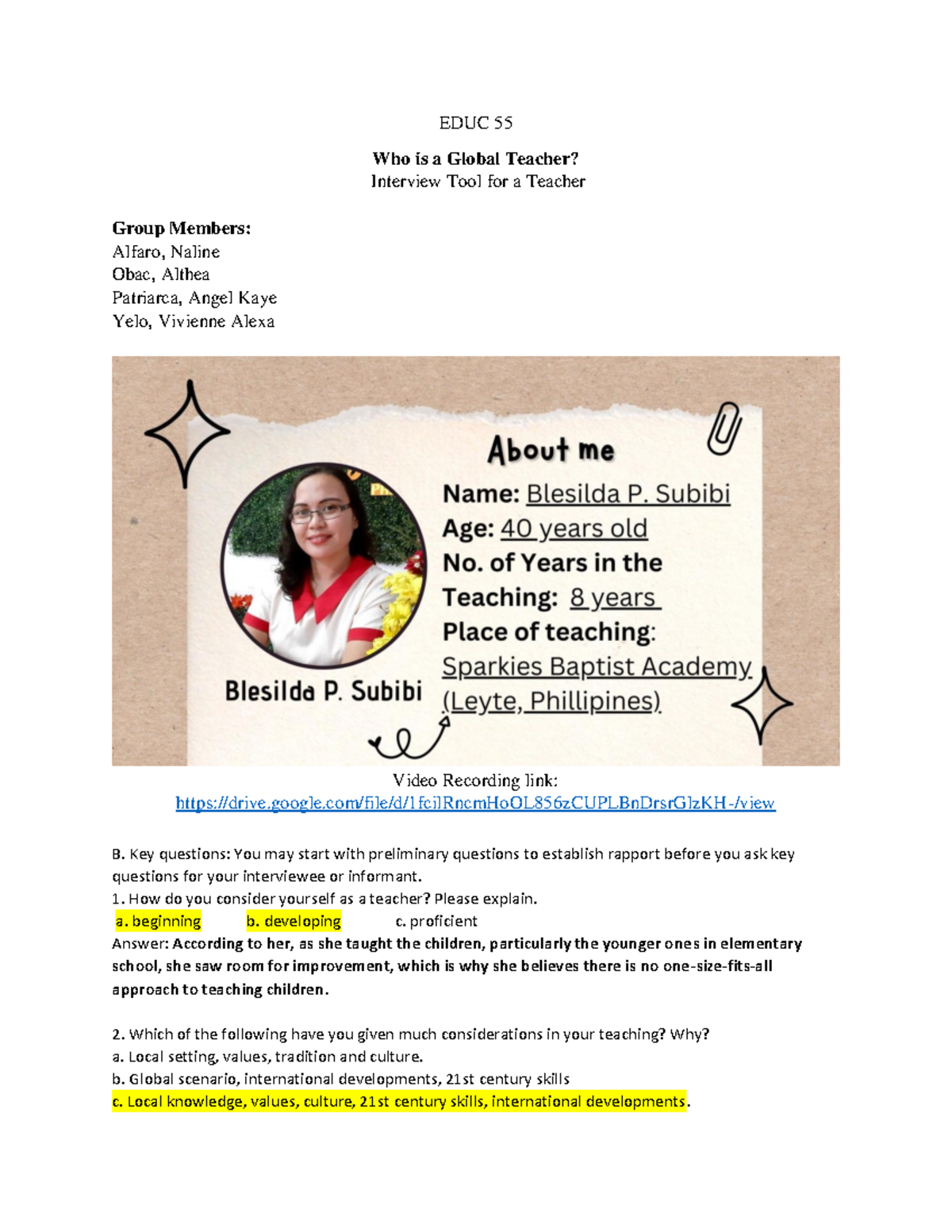 EDUC 55 Chapter 6 group activity - EDUC 55 Who is a Global Teacher ...