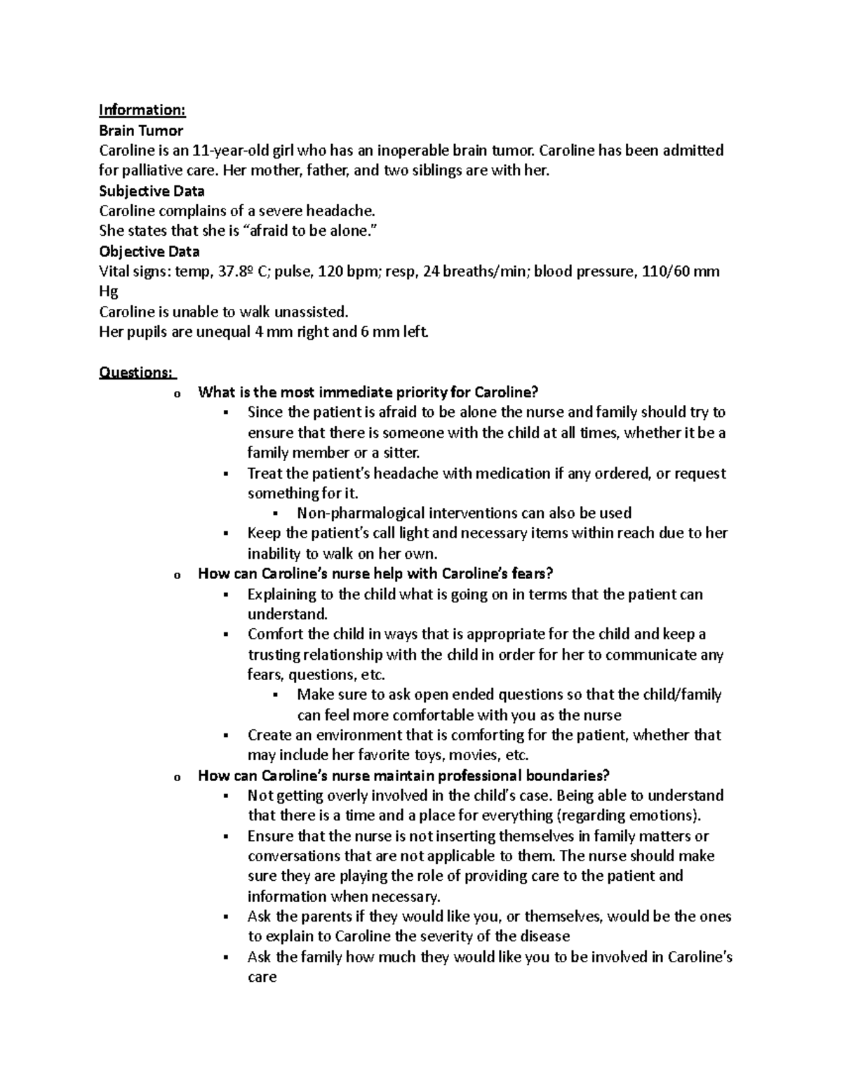 Module 1- Brain Tumor - n/a - Information: Brain Tumor Caroline is an ...