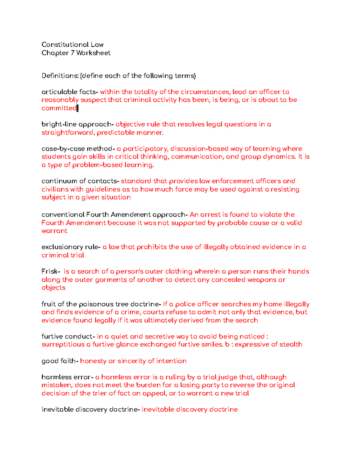Constitutional Law ch 7 Constitutional Law Chapter 7 Worksheet