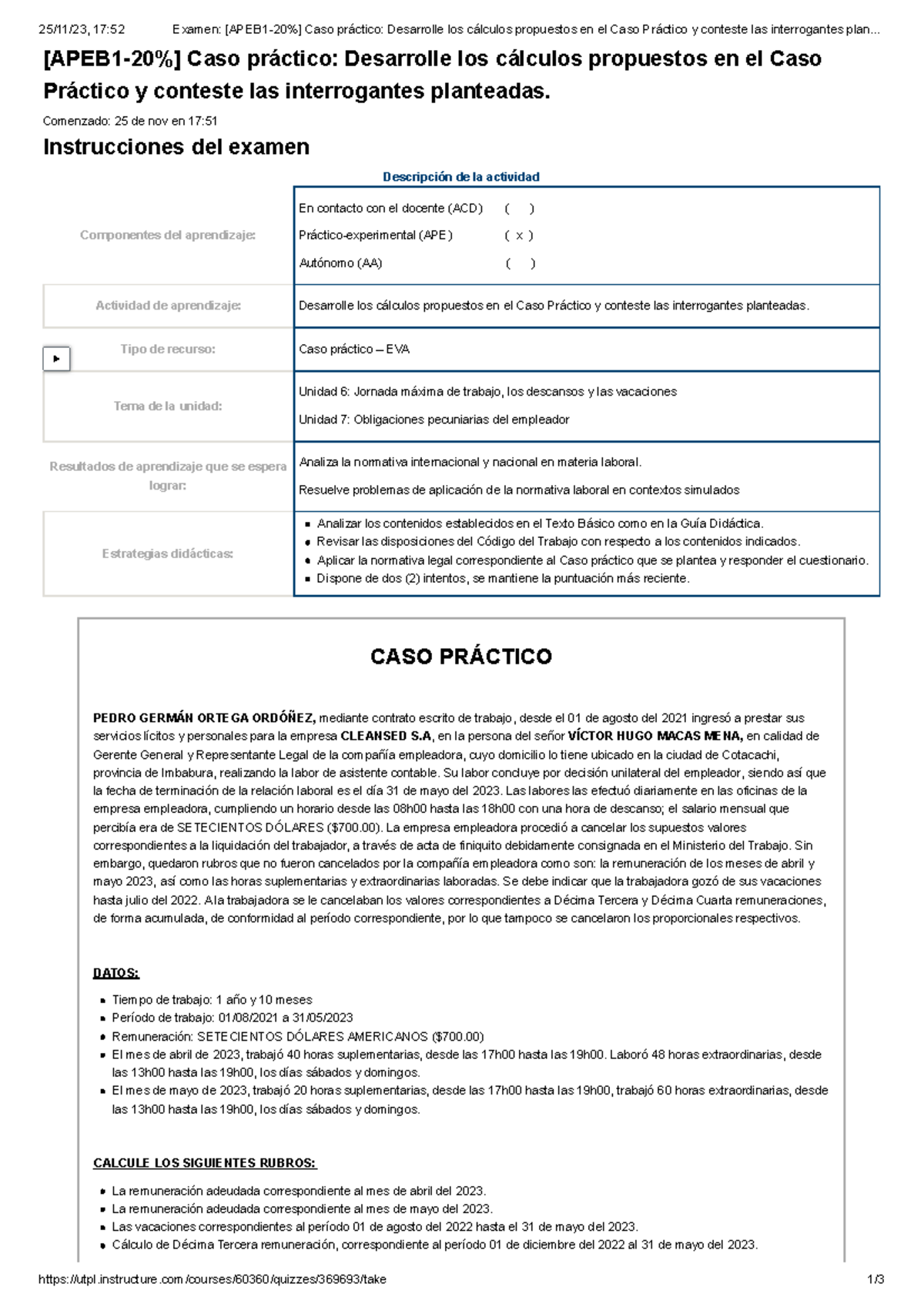 Examen [APEB 1-20%] Caso Práctico Desarrolle Los Cálculos Propuestos En ...