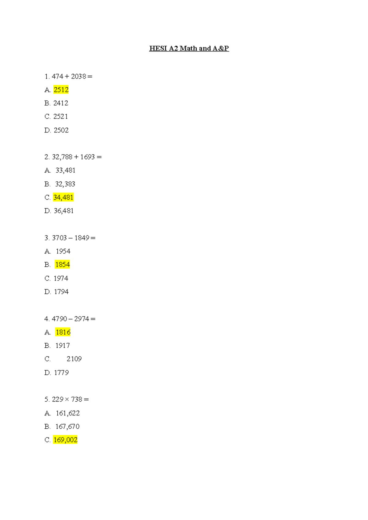 Hesi a2 math anatomy and physiology questions and answers - HESI A2 ...