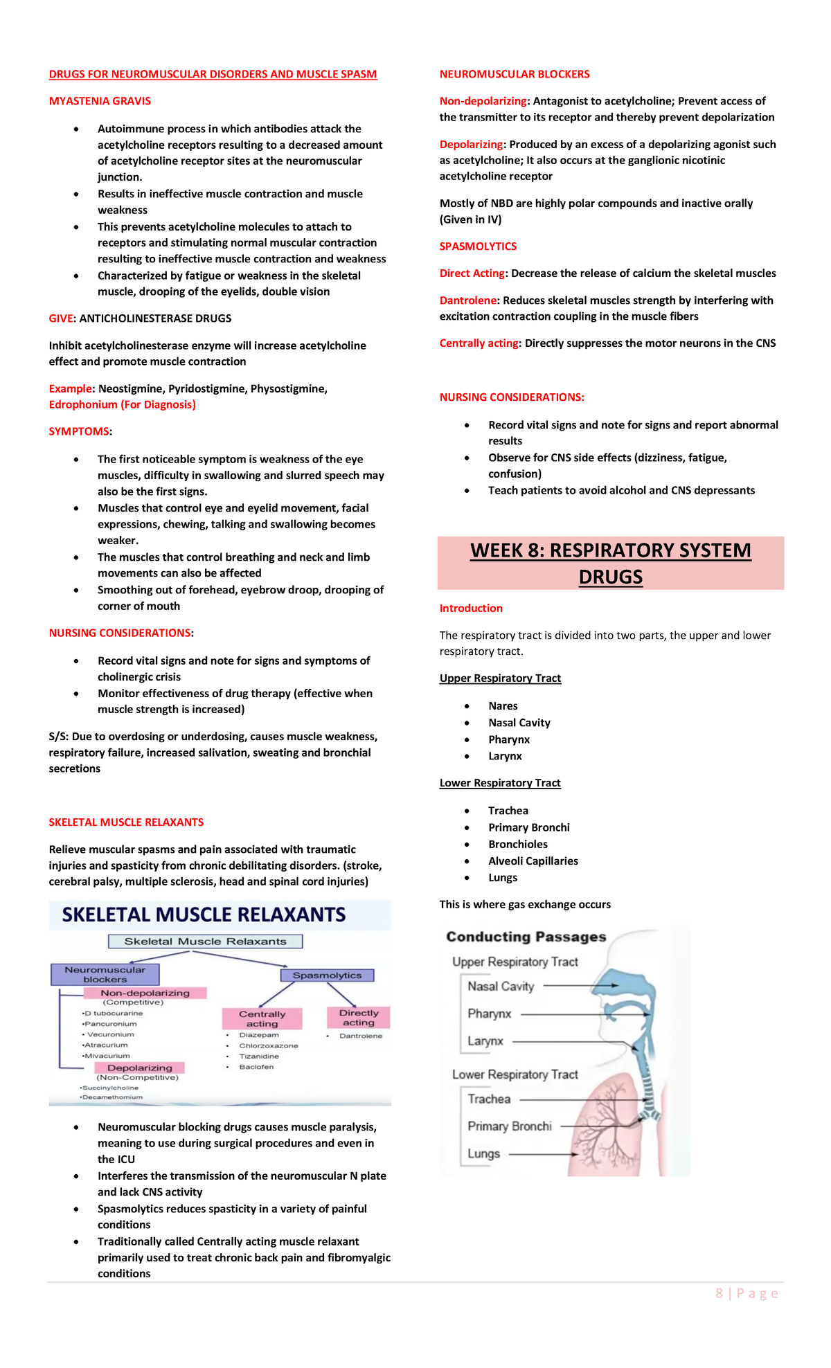 Myastenia Gravis - 8 | P a g e DRUGS FOR NEUROMUSCULAR DISORDERS AND ...