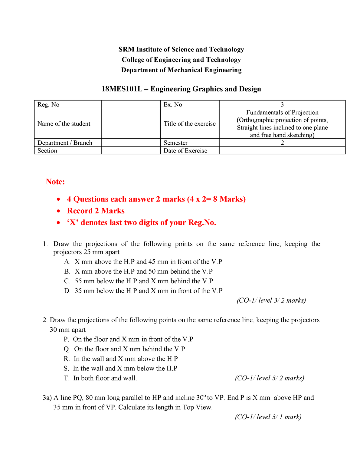 Exercise-3 - Exercise-3- Fundamentals of Projection (Orthographic ...