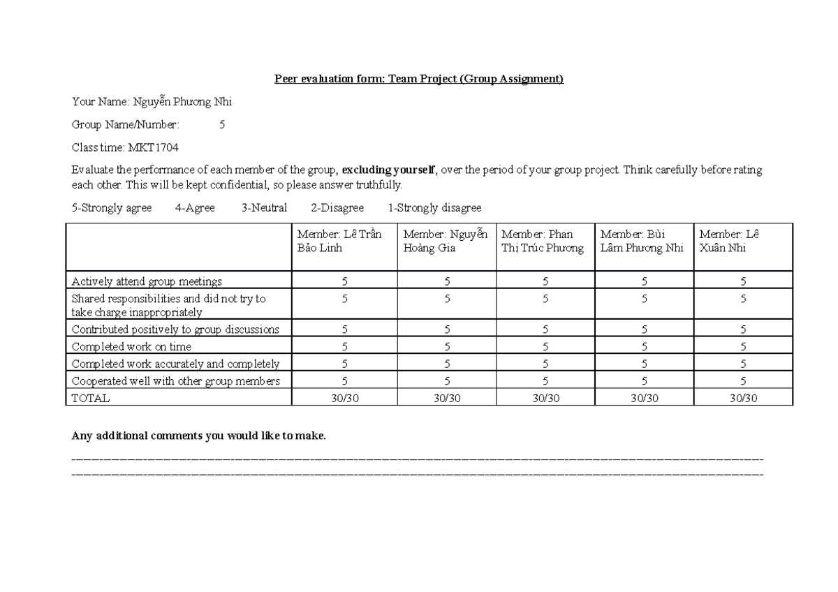 Peer evaluation form - bruh - Peer evaluation form: Team Project (Group ...