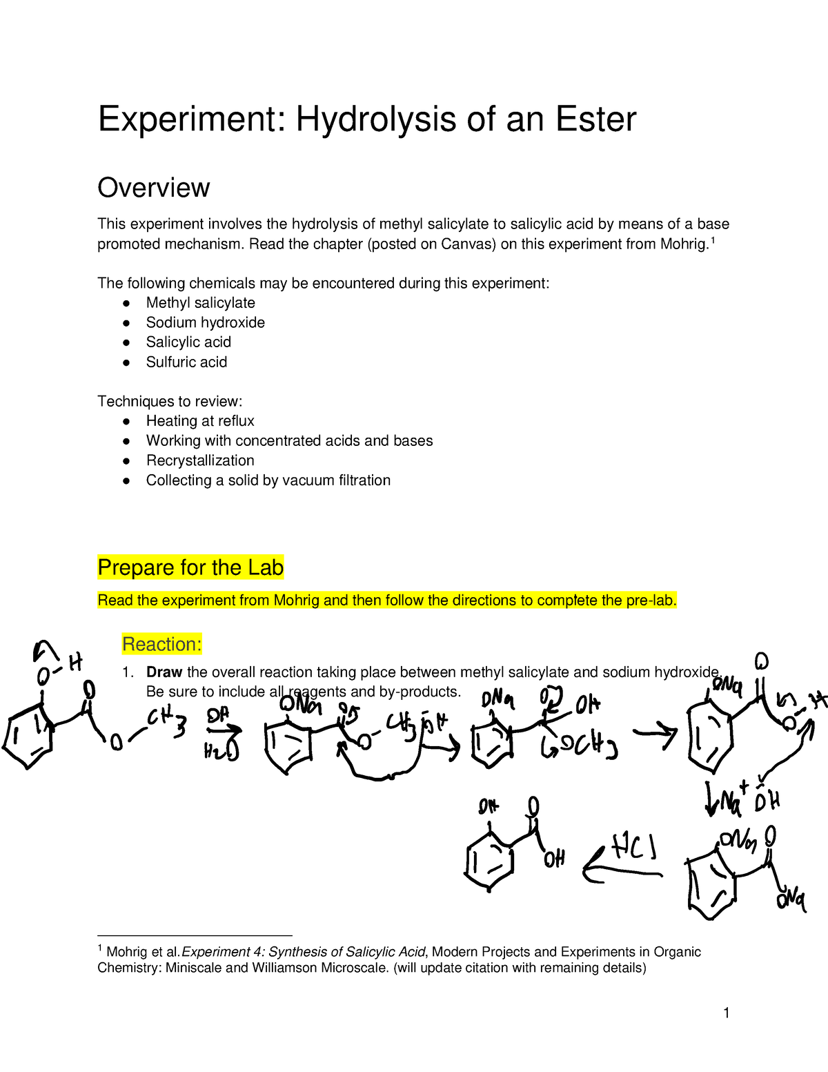 ester reaction experiment