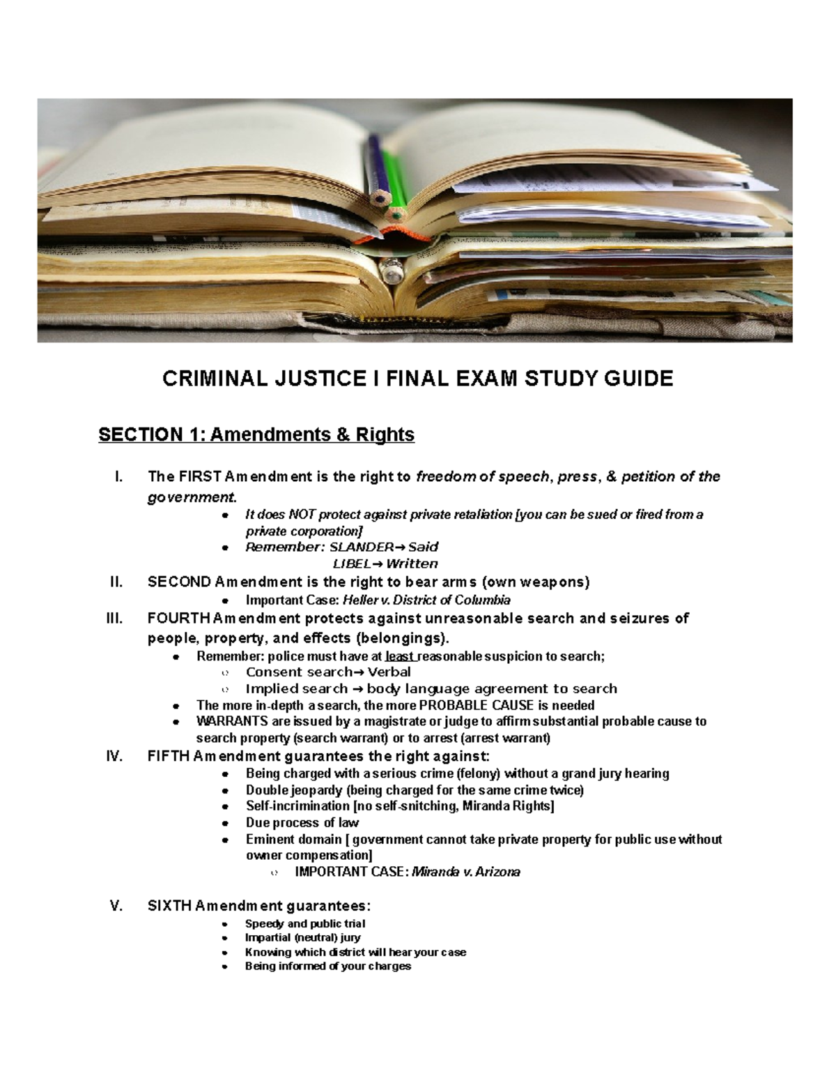 Criminal Justice I Final EXAM Study Guide - CRIMINAL JUSTICE I FINAL ...