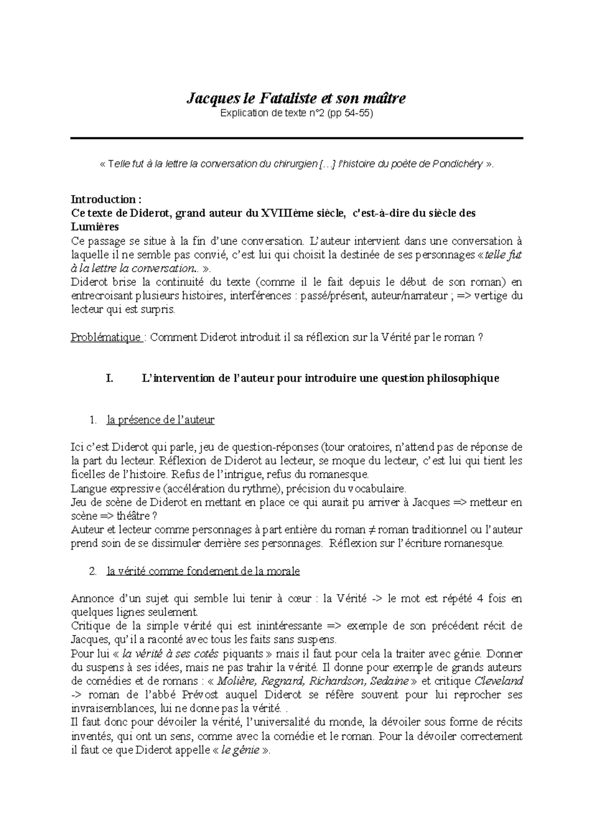 Fiche Diderot Jacques Le Fataliste Et Son Maitre Explication N 2 Jacques Le Fataliste Et Son Studocu