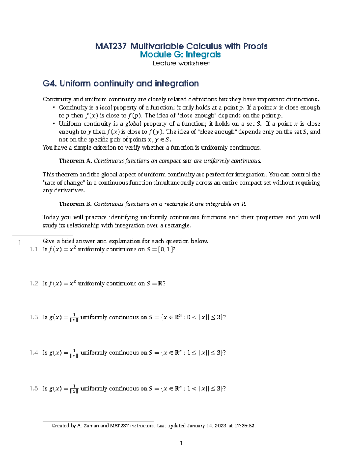 Mat237-g4-worksheet - study materials - MAT237 Multivariable Calculus ...