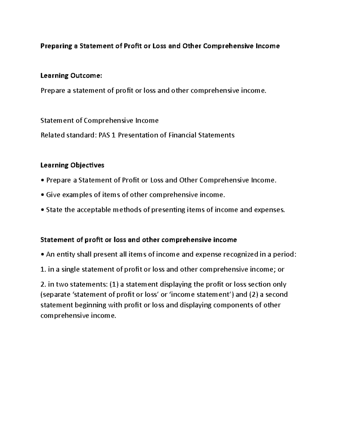 difference between statement of profit and loss and other comprehensive income