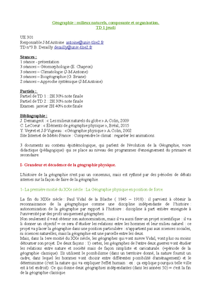 TD 1 - note - GÈographie physique Ce semestre : 3 sÈances ...