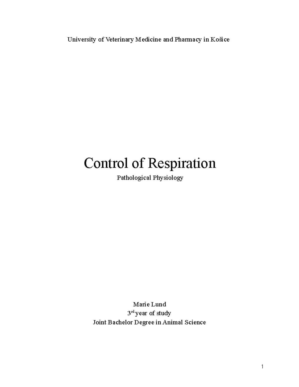 Seminar Work Control of Respiration - University of Veterinary Medicine ...