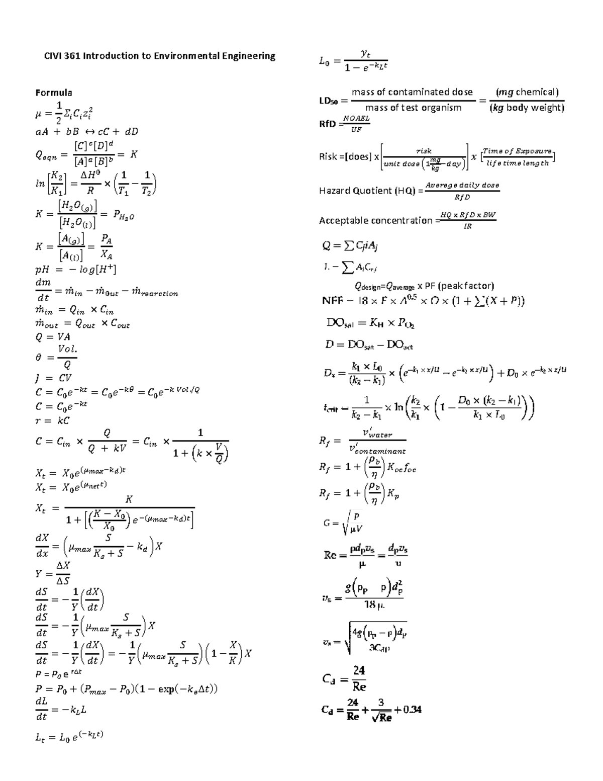 Final CIVI 361 2019 Formula - CIVI 361 - CIVI 361 Introduction to ...