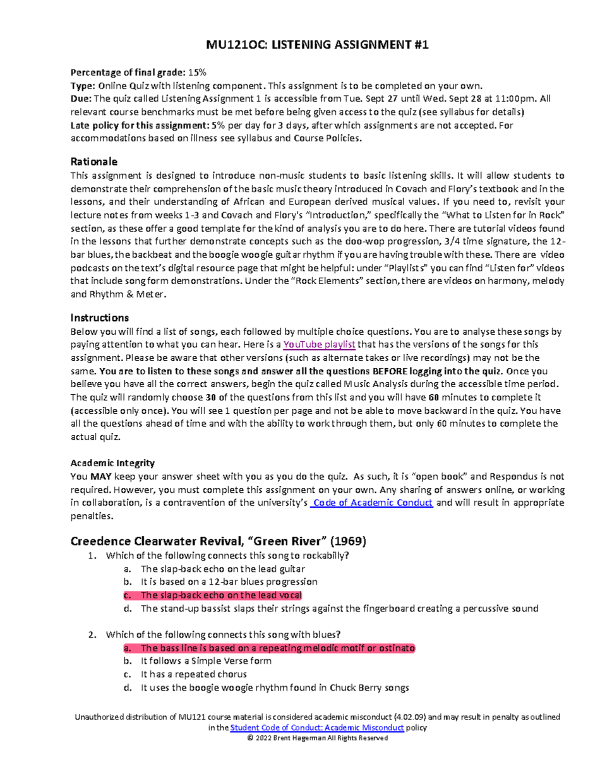 Music Listening Assignment 1 searchable Unauthorized distribution of