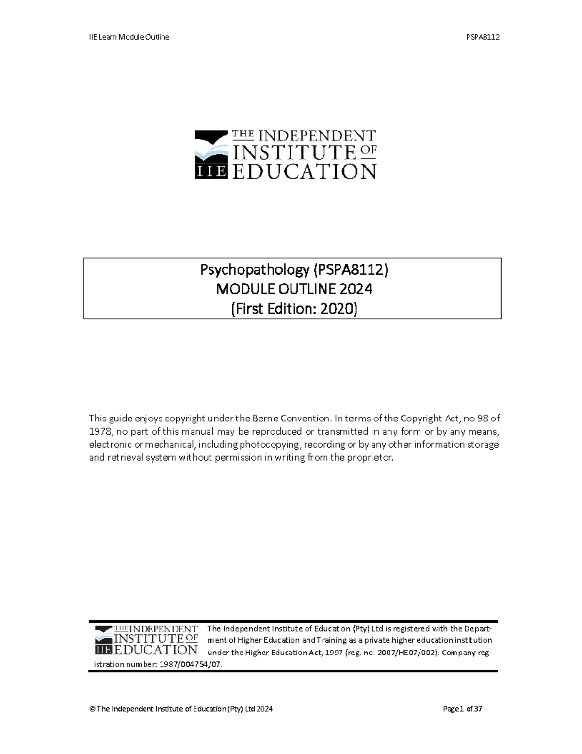 PSPA8112 Module Outline - Psychopathology (PSPA8112) MODULE OUTLINE ...