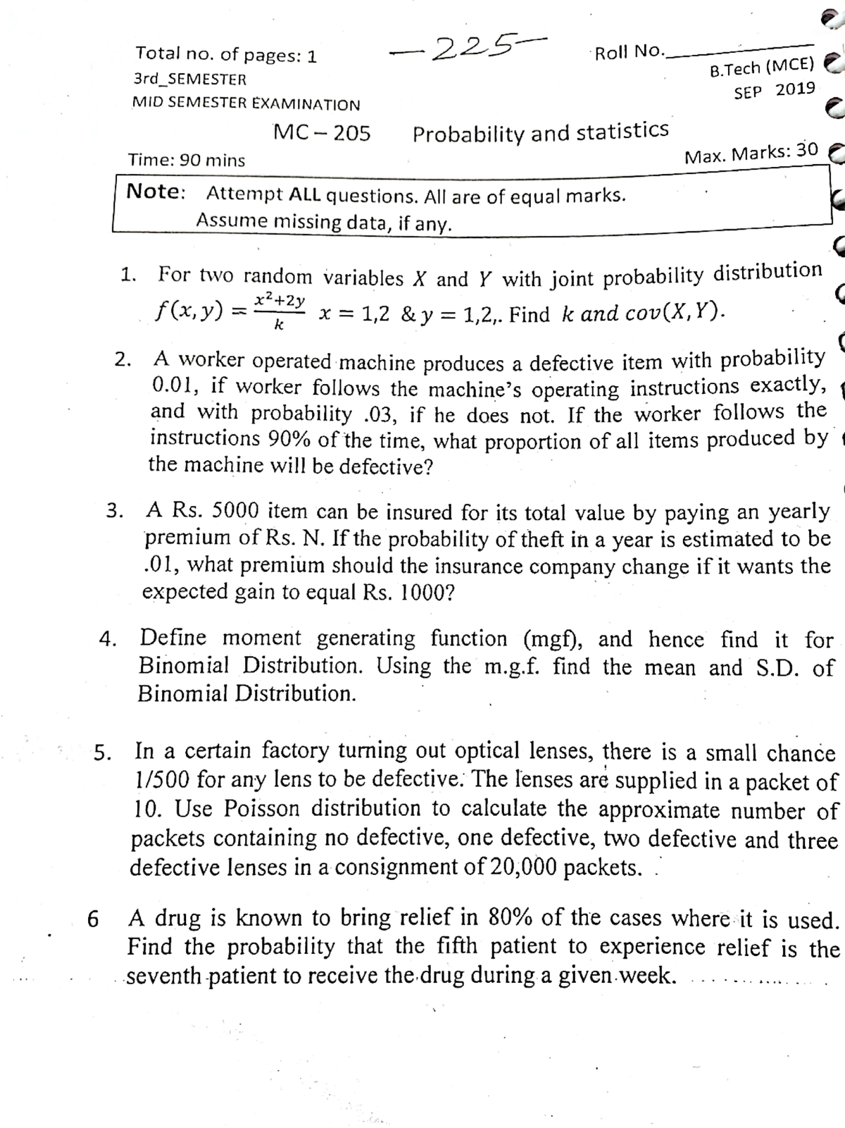 305a057a78e0df469d56aa65b749d7888b0bd137Mid Sem Sept 2019 - Probability ...