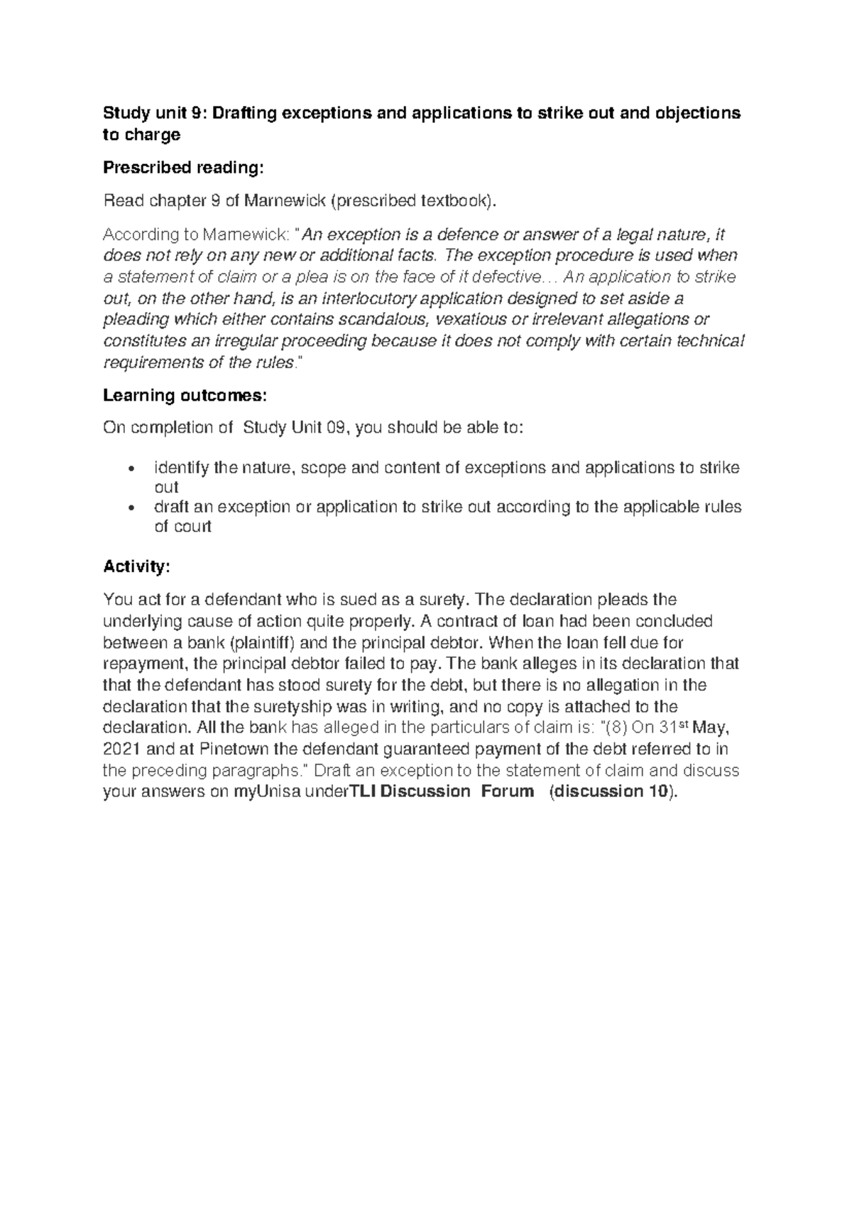 Study unit 9 Drafting exceptions and applications to strike out ...