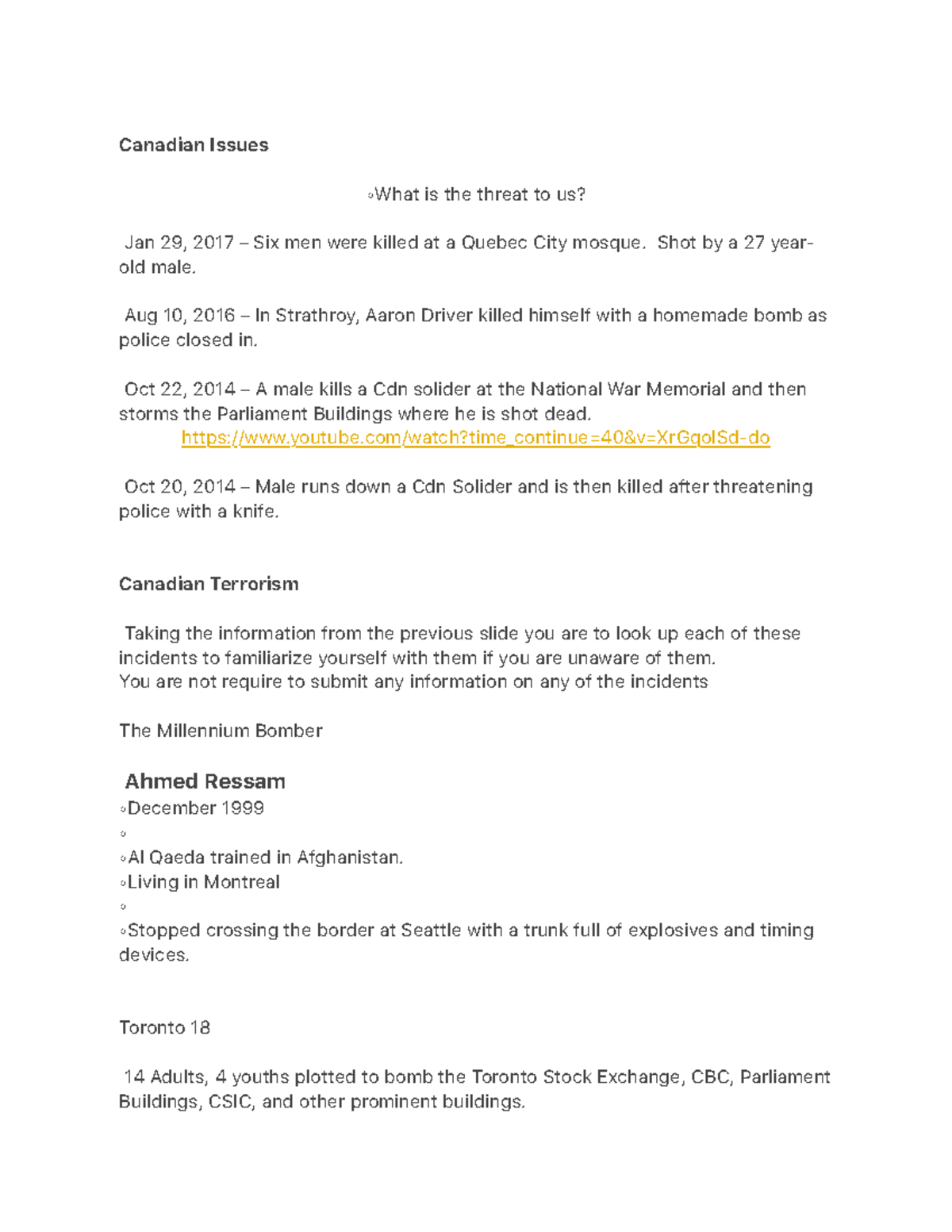 Canadian Issues - Canadian Issues What is the threat to us? Jan 29 ...