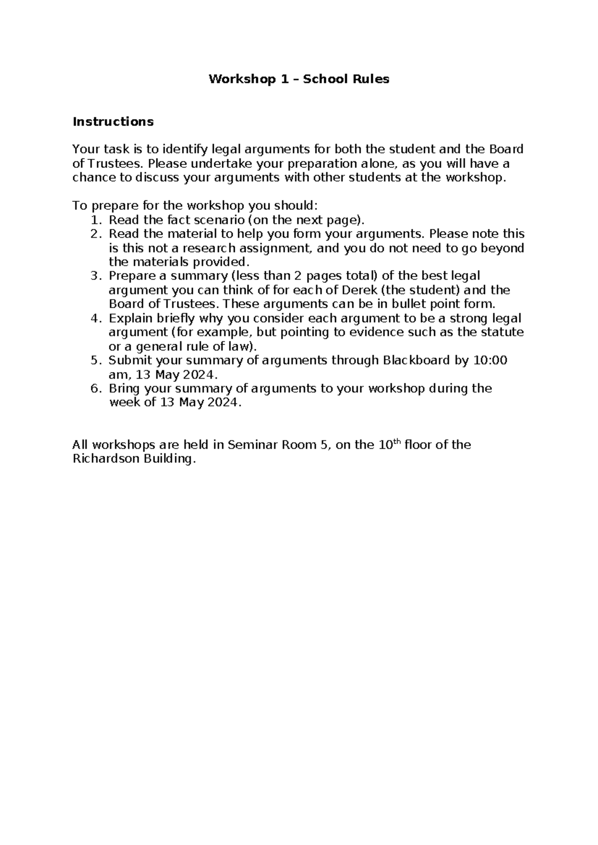 LAWS 101 - Workshop 1 - Workshop 1 – School Rules Instructions Your ...