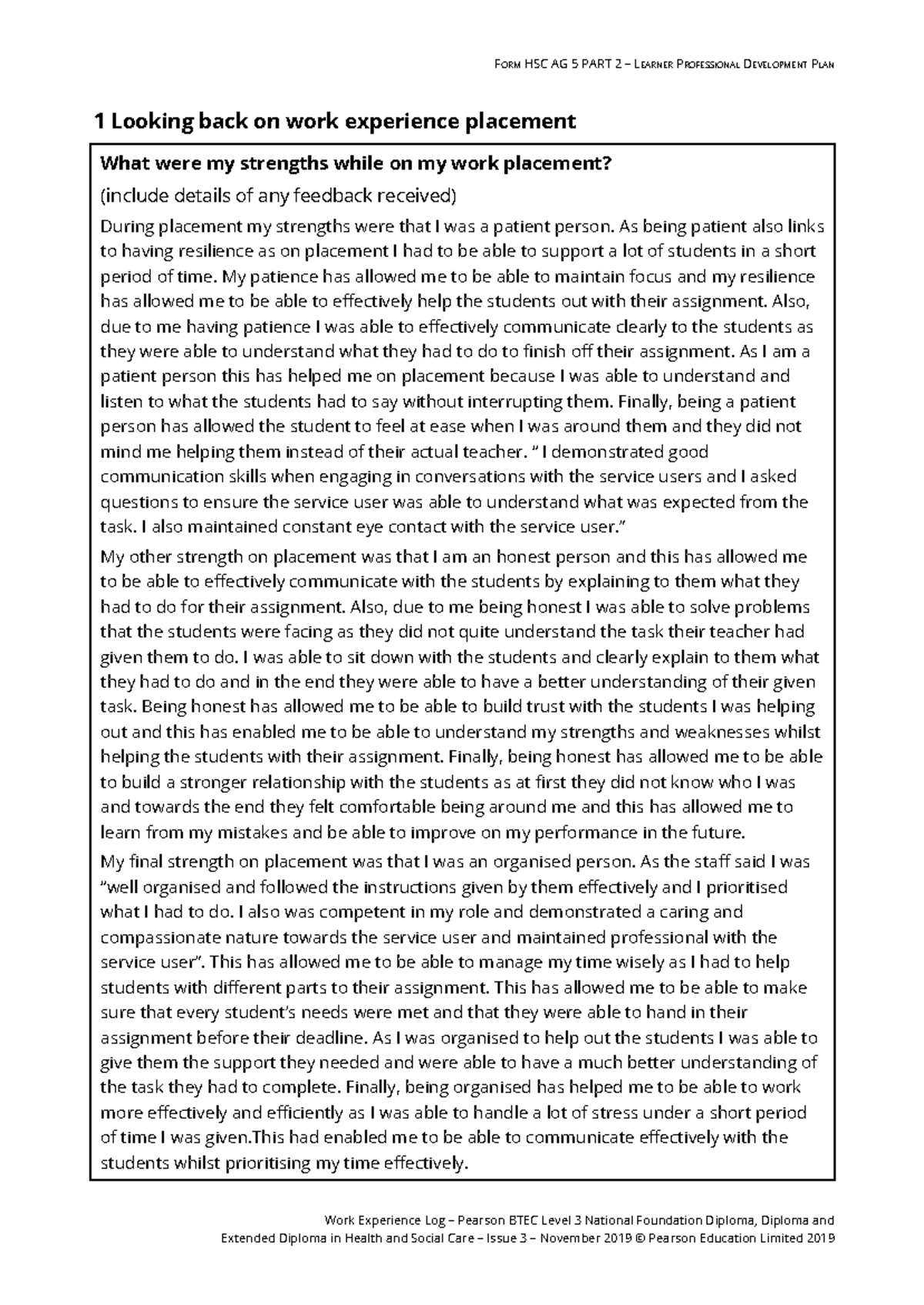 Unit 6 Assignment 3 - course work - 1 Looking back on work experience ...