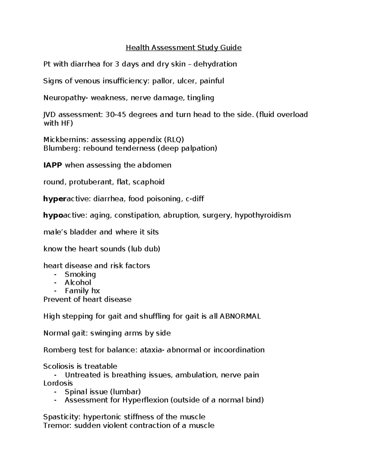 Health Assessment 3 Study Guide - (fluid overload with HF) Mickbernins ...