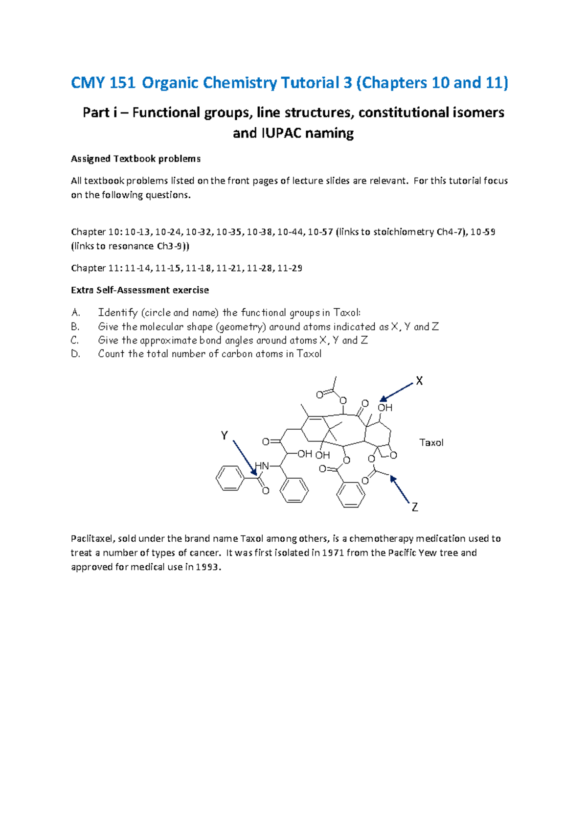 2024 CMY 151 Organic Chemistry Tutorial 3 - CMY 151 Organic Chemistry ...
