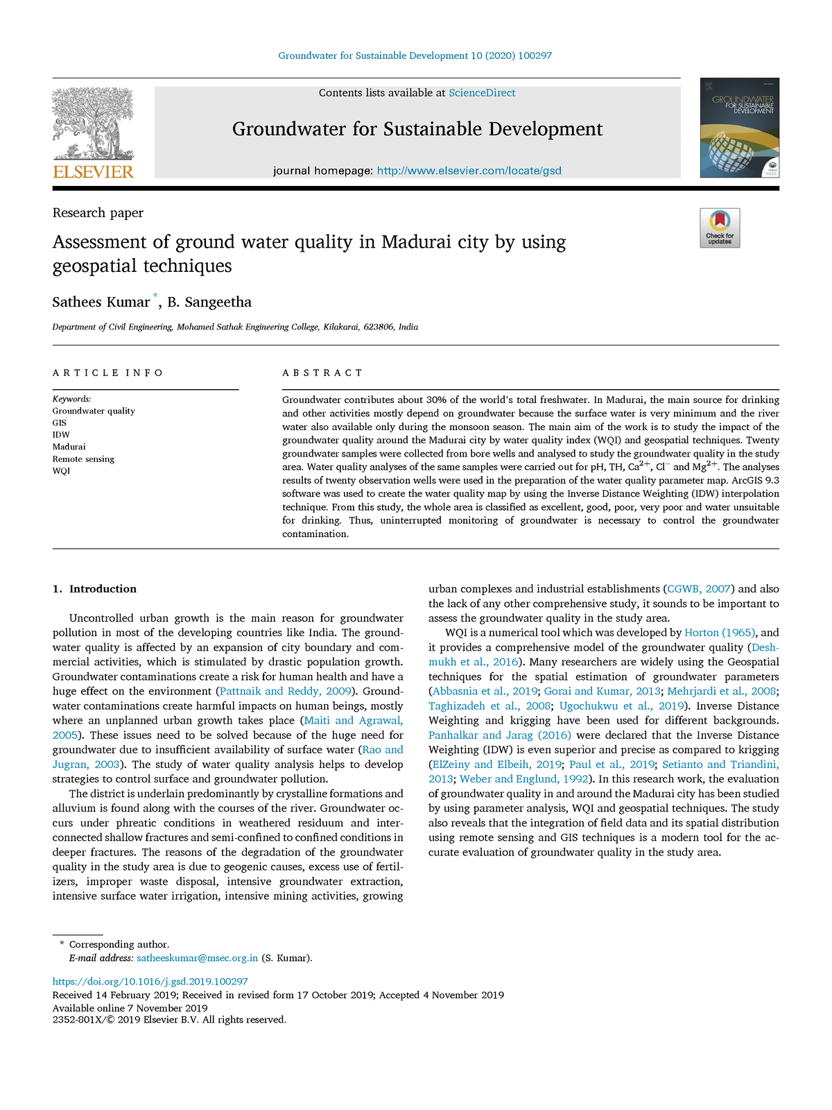 literature review on groundwater quality assessment