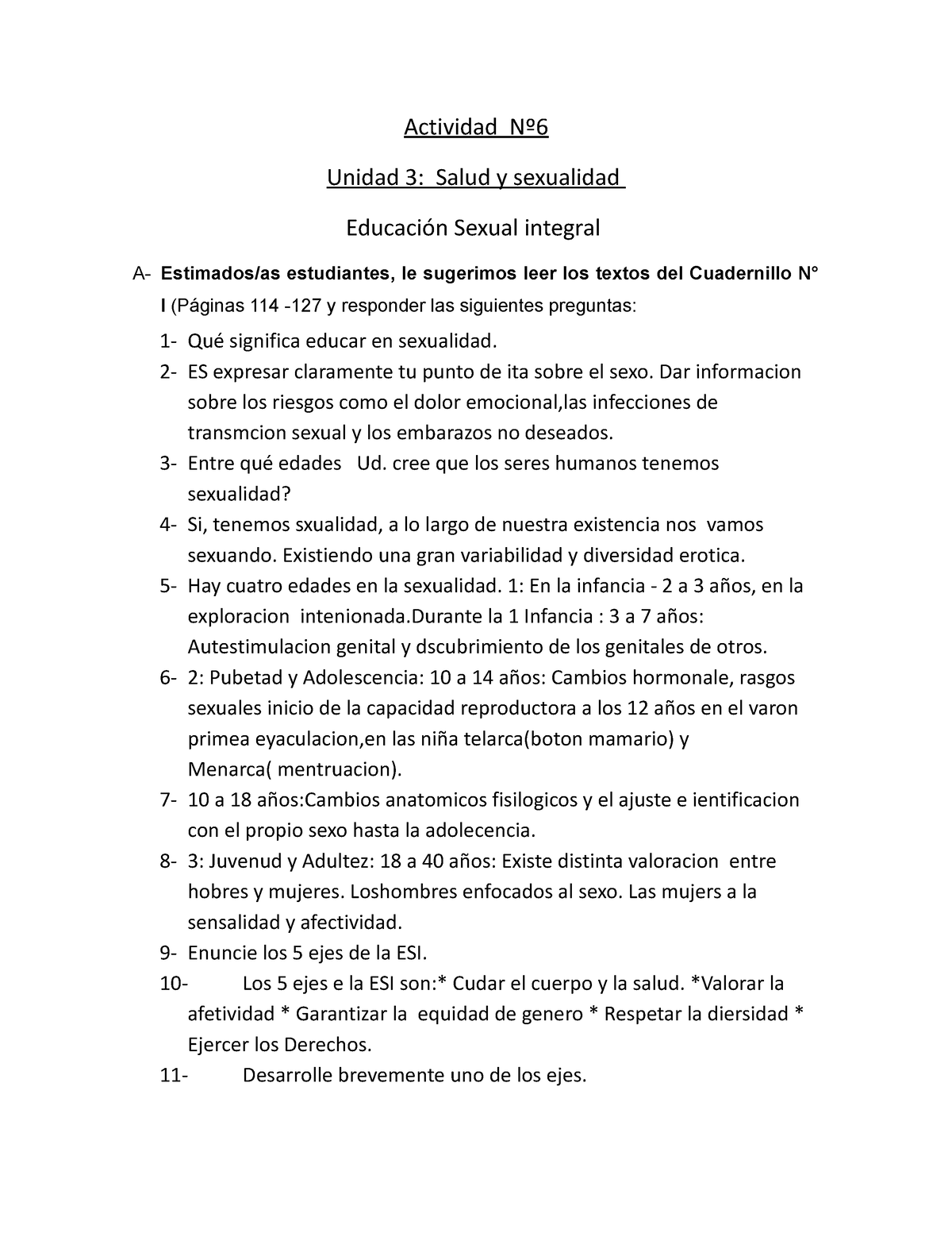 Actividad Nº6-Educación Sexual Integral - Actividad Nº Unidad 3: Salud ...