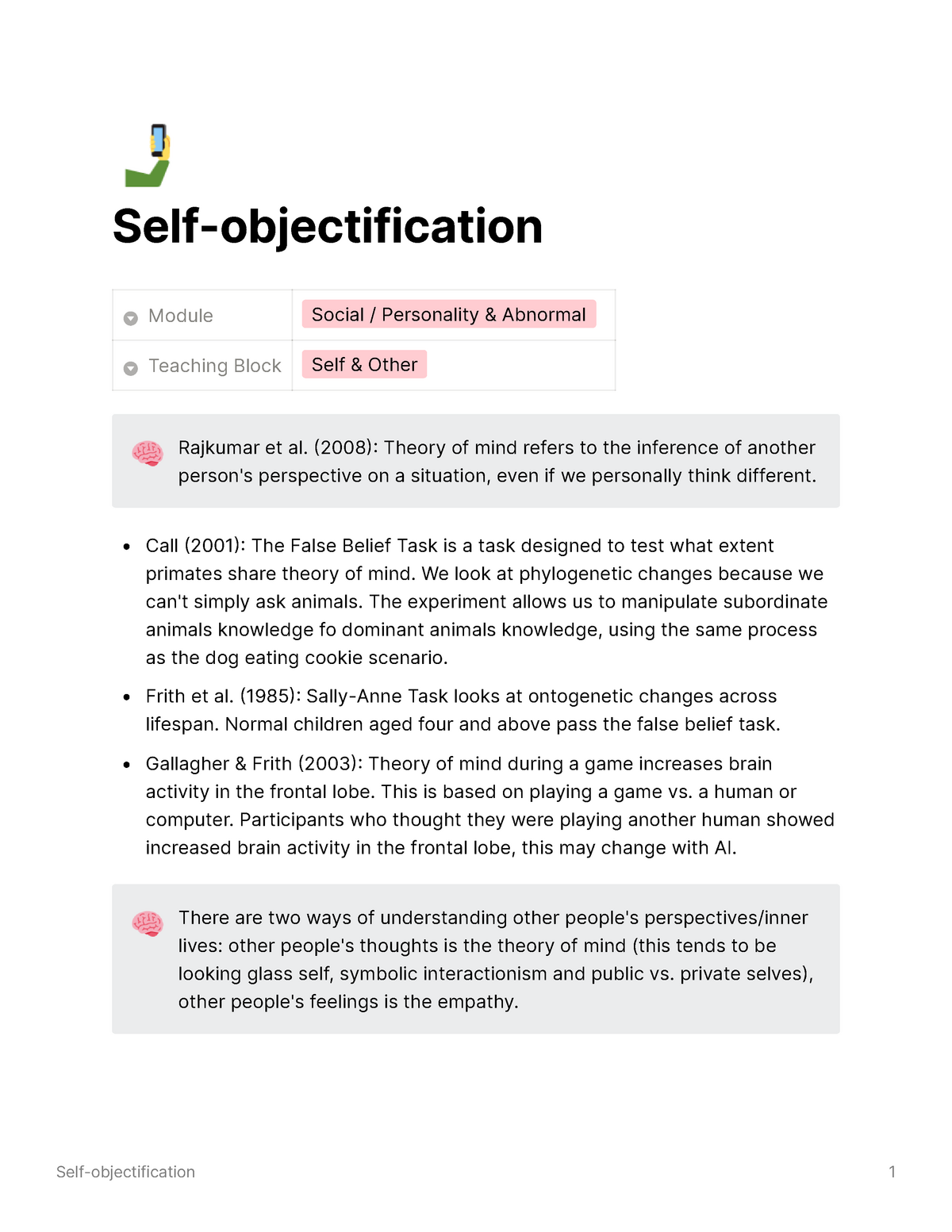 Self Objectification Self Objectification Module Social