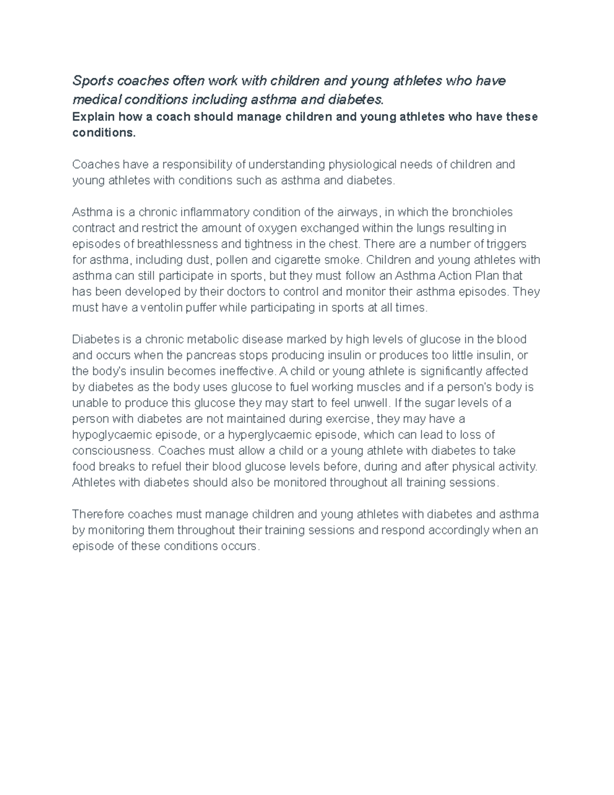 Untitled document - ...e. - Sports coaches often work with children and ...