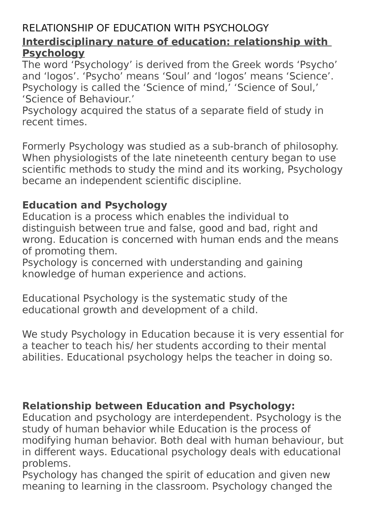 conclusion of psychology in education