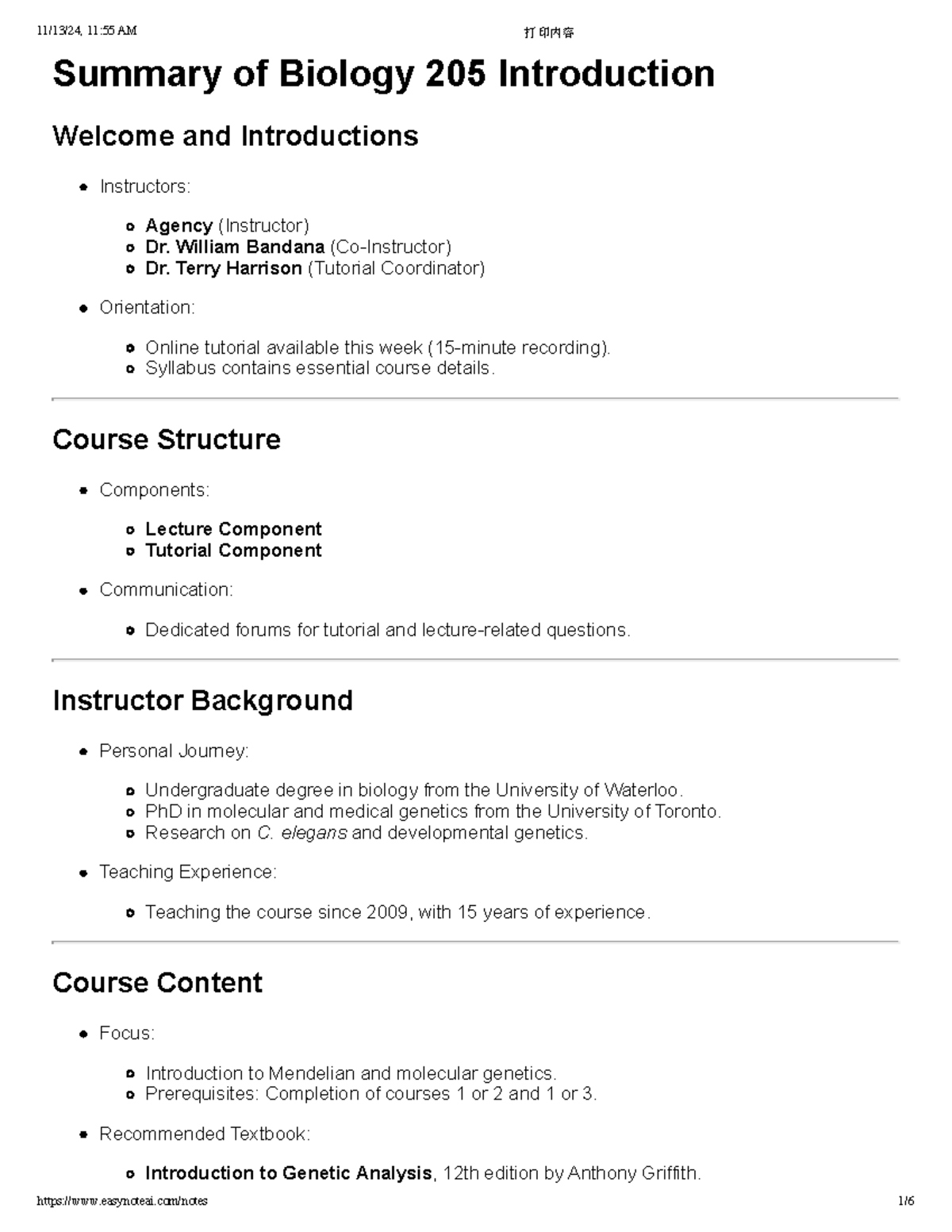 Bio 205 week 1 lec 1 - xxx - Summary of Biology 205 Introduction ...