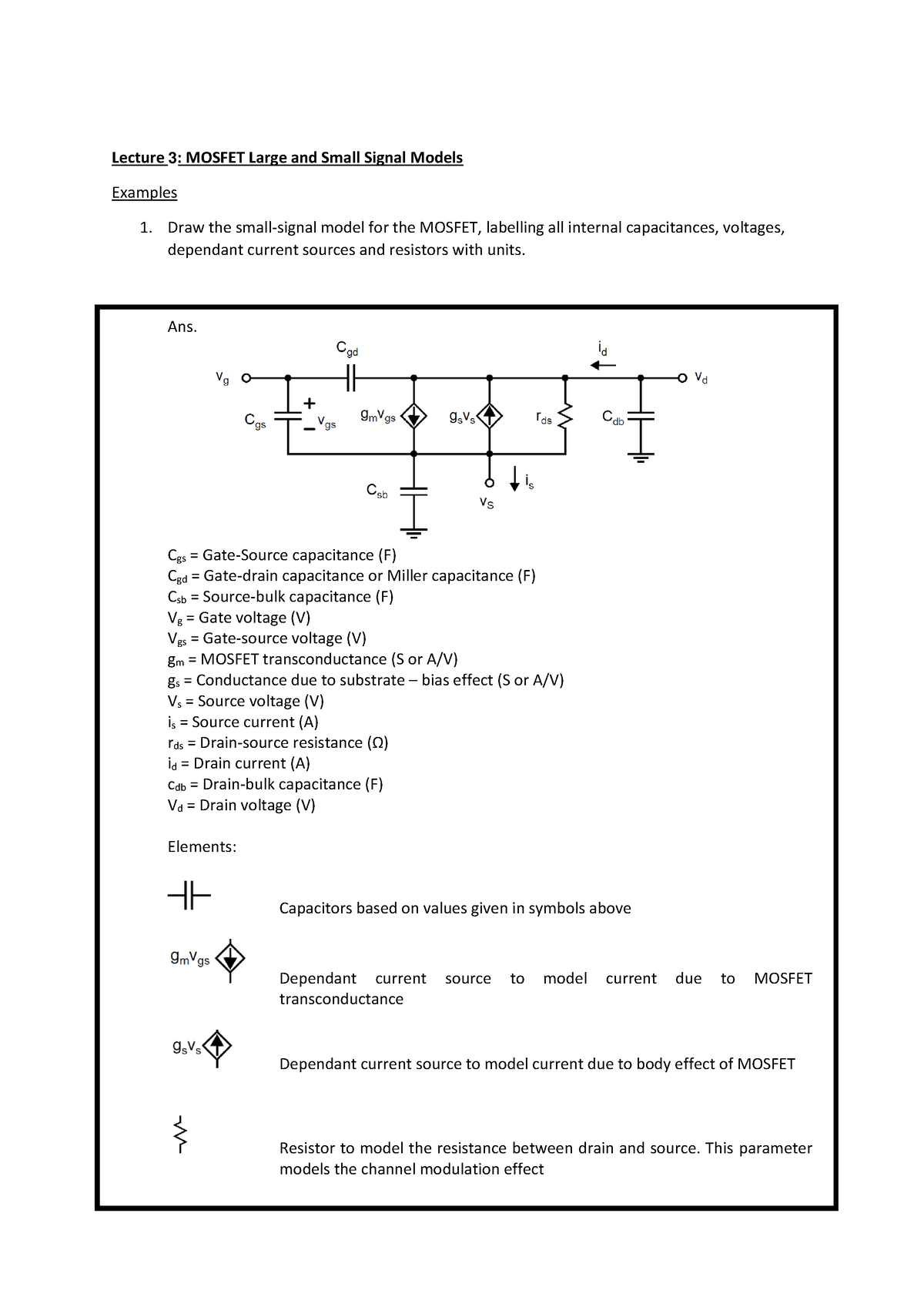 Mosfet Large And Small Signal Models Examples Lecture 2 Mosfet Large And Small Signal Models 5895