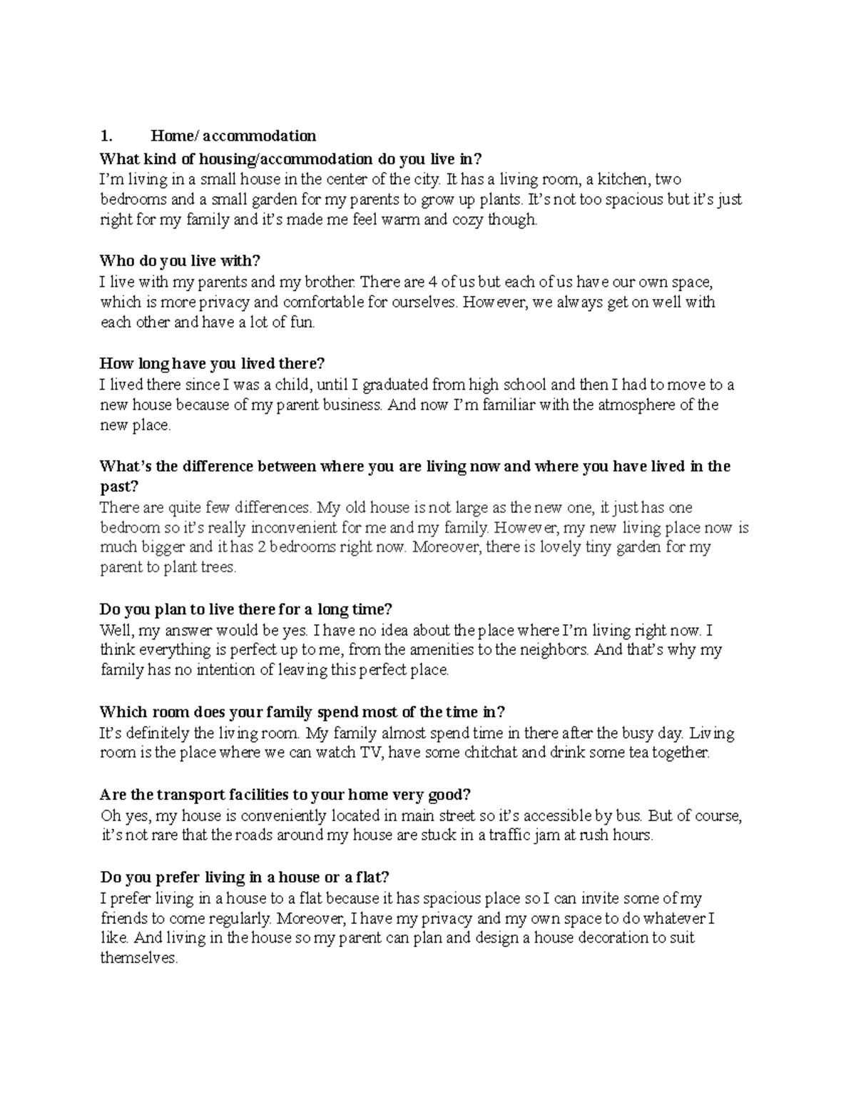 Speaking ielts forecast home accommodation what kind of housing