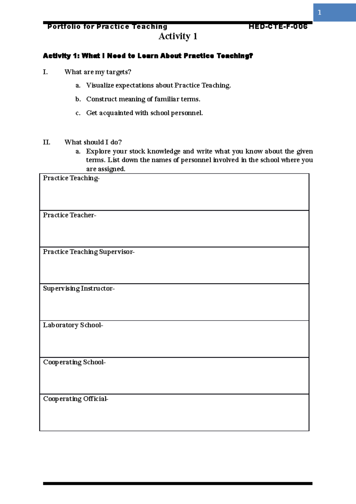 Pt-prtfoilio - ANSWER THE FOLLOWING ACTIVITIES. - Activity 1 Activity 1 ...