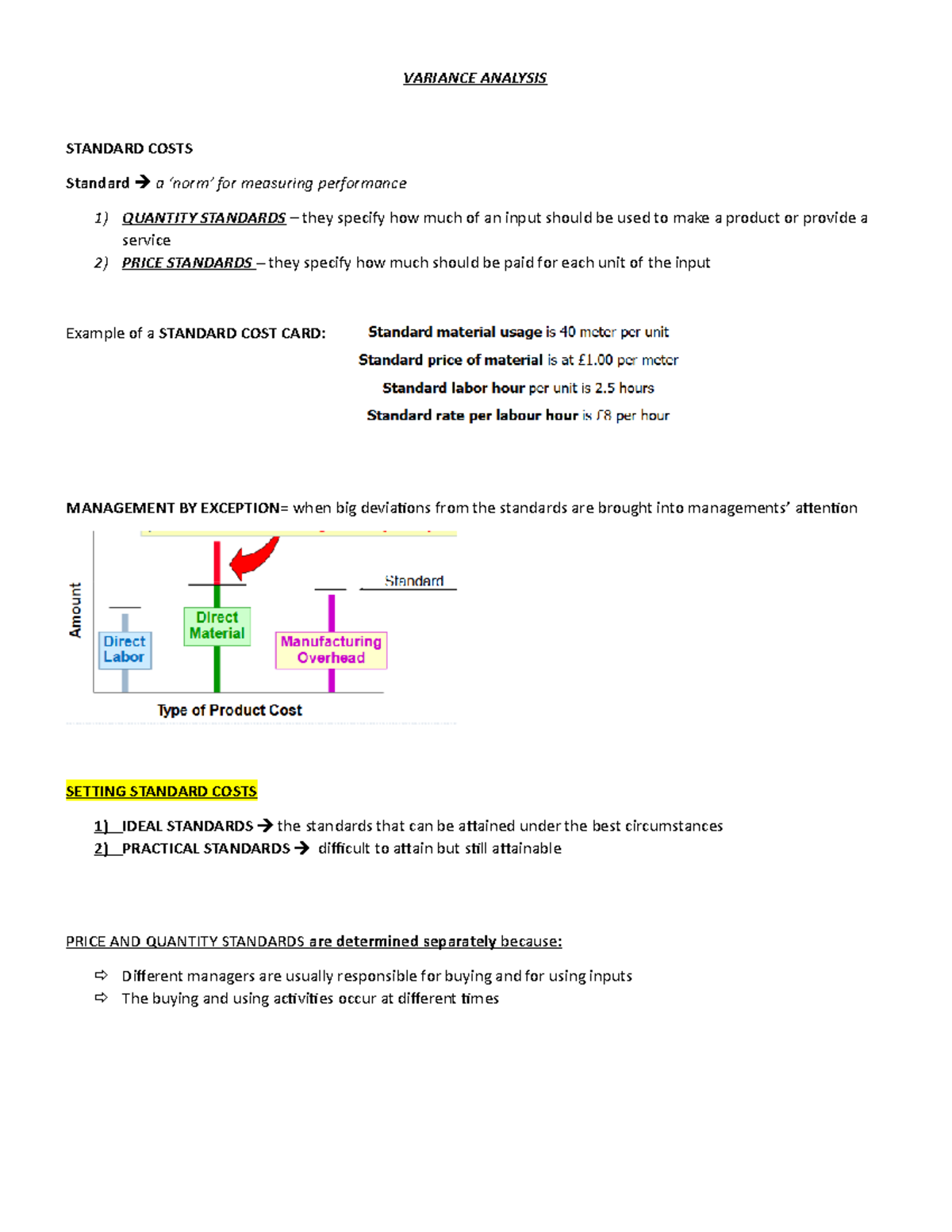 7 variance analysis - Lecture notes 7 - VARIANCE ANALYSIS STANDARD ...