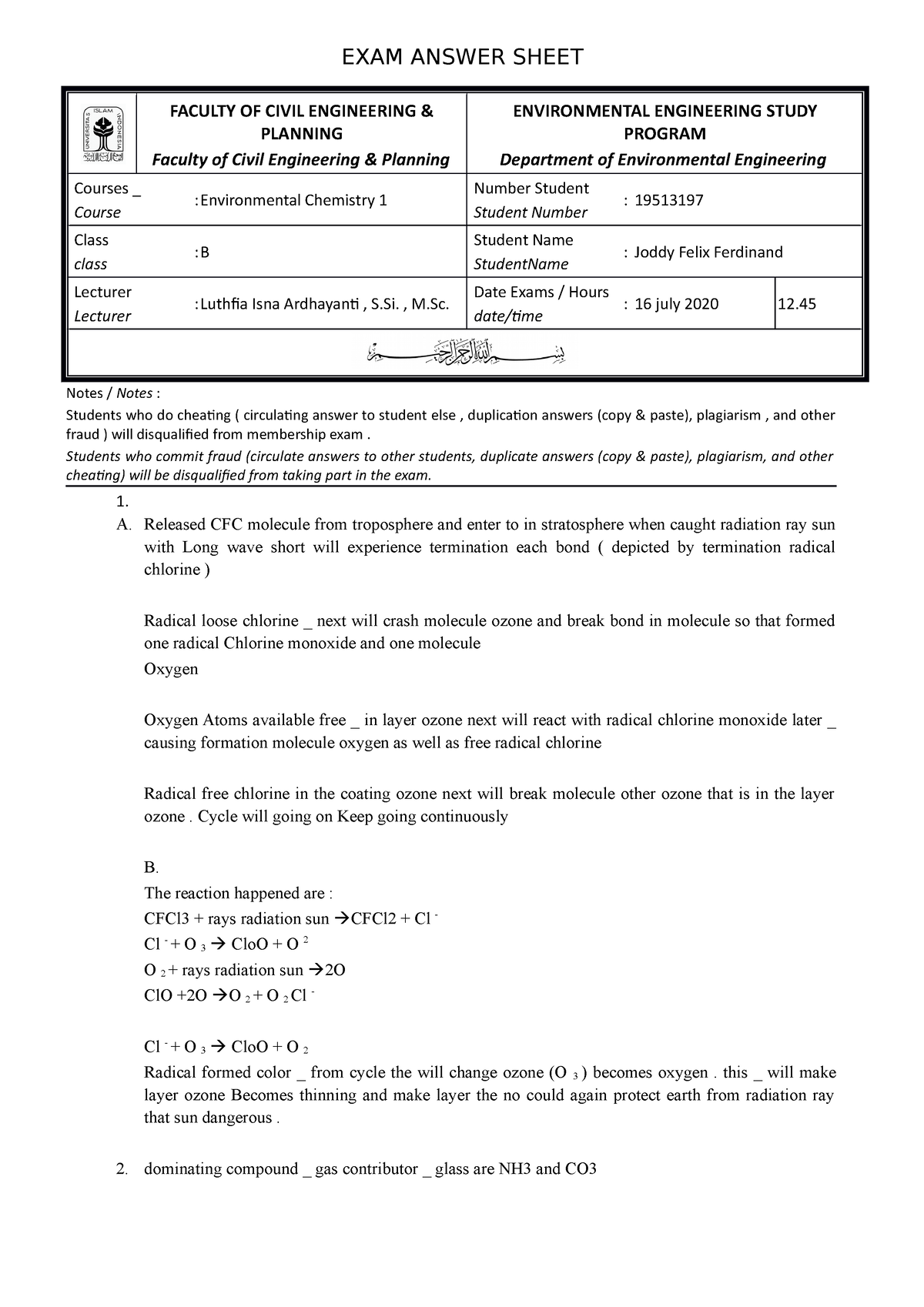 Lembarjawab Ujian Prodi Teknik Lingkungan FTSP - EXAM ANSWER SHEET ...