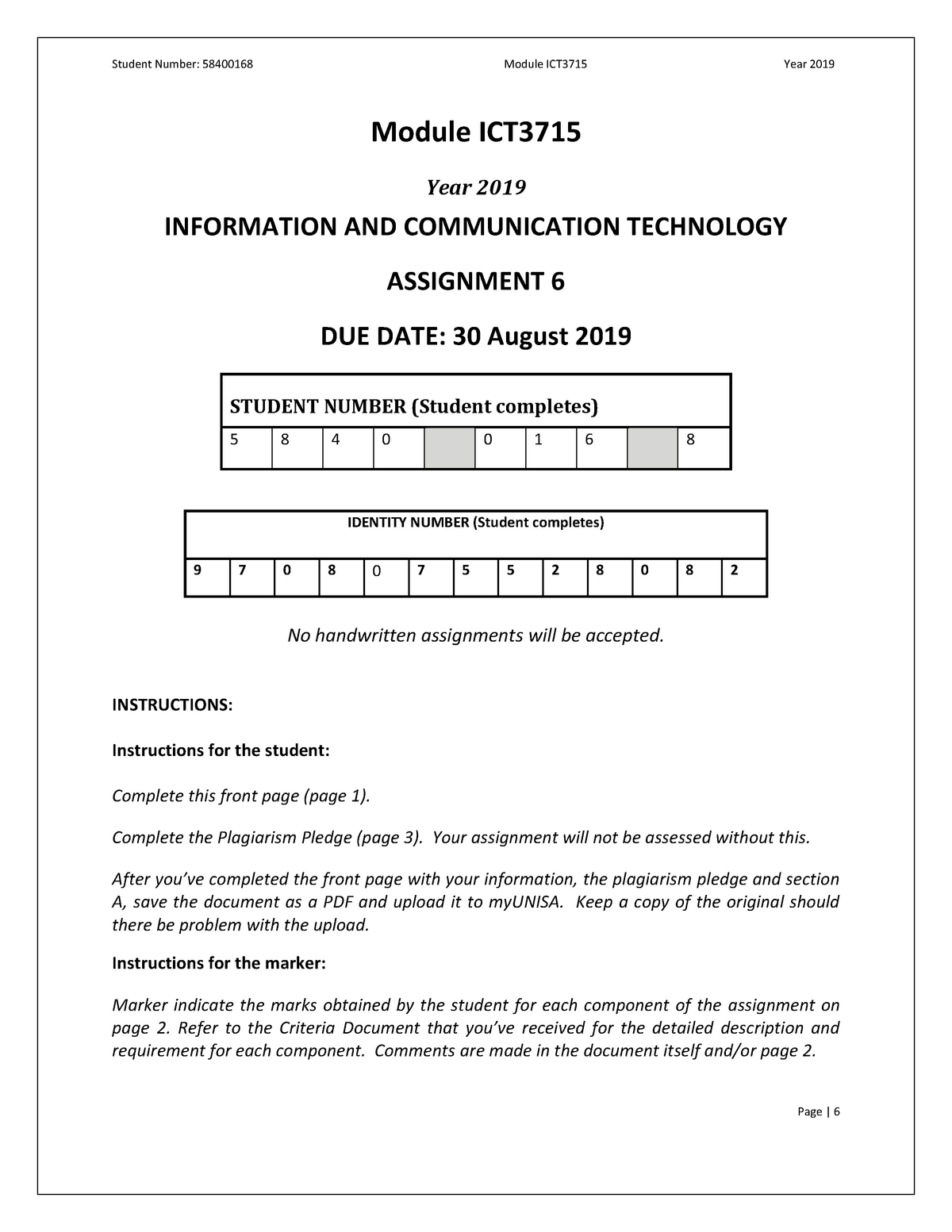 assignment for ict