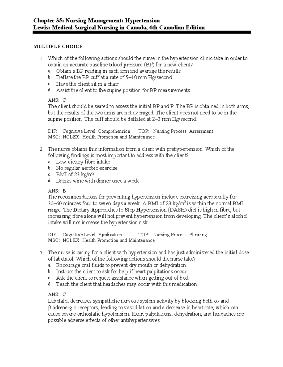 Medsurg chapter 35 - Chapter 35: Nursing Management: Hypertension Lewis ...