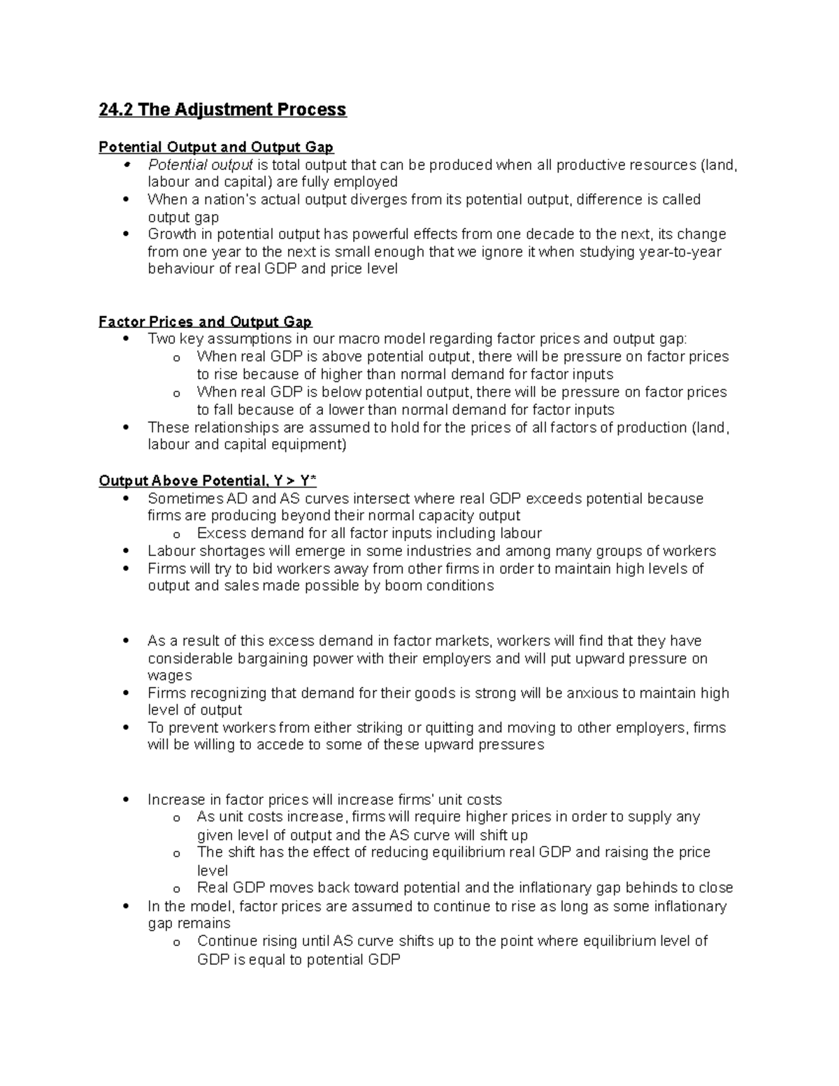 The Adjustment Process - 24 The Adjustment Process Potential Output and ...