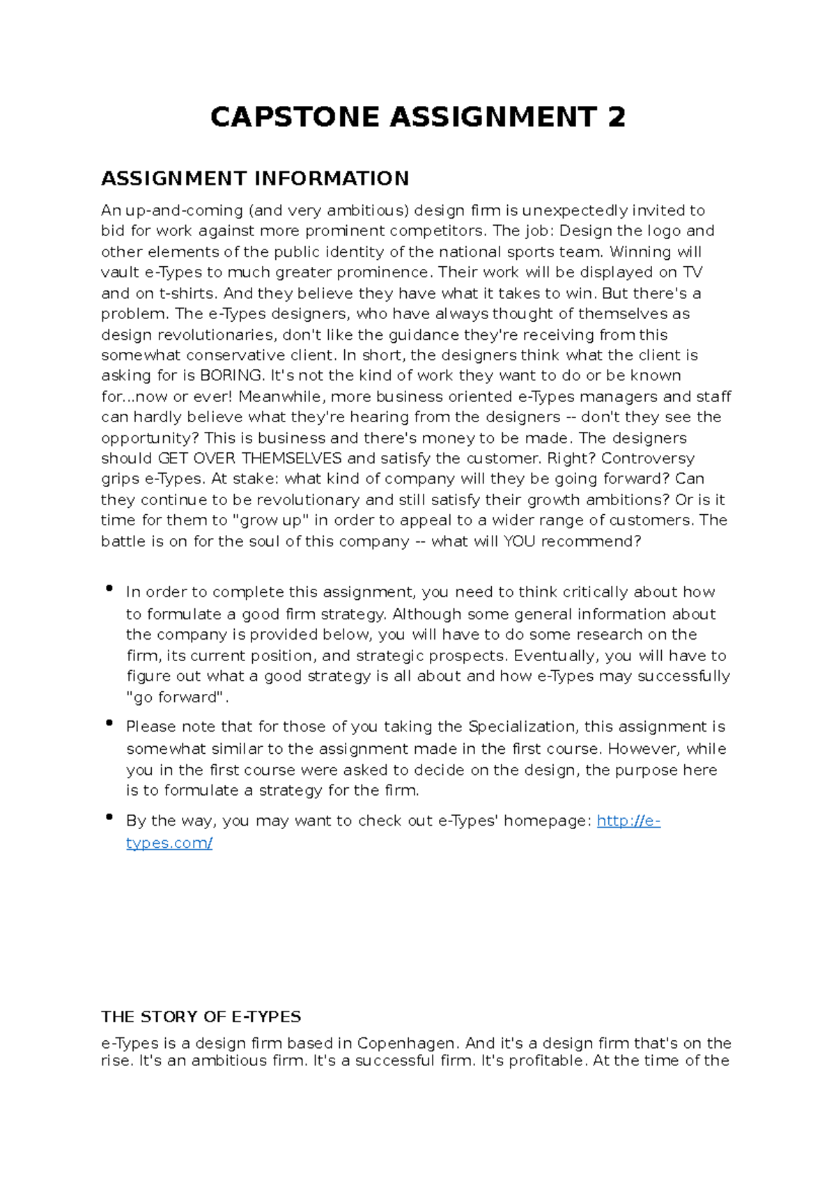 Capstone Assignment2 CAPSTONE ASSIGNMENT 2 ASSIGNMENT INFORMATION