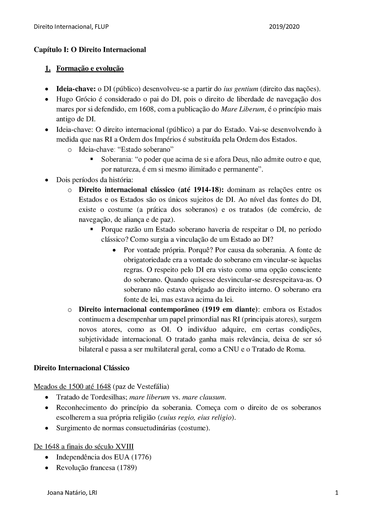 2019 Resumo Direito Internacional Capítulo I O Direito Internacional Formação E Evolução 2465