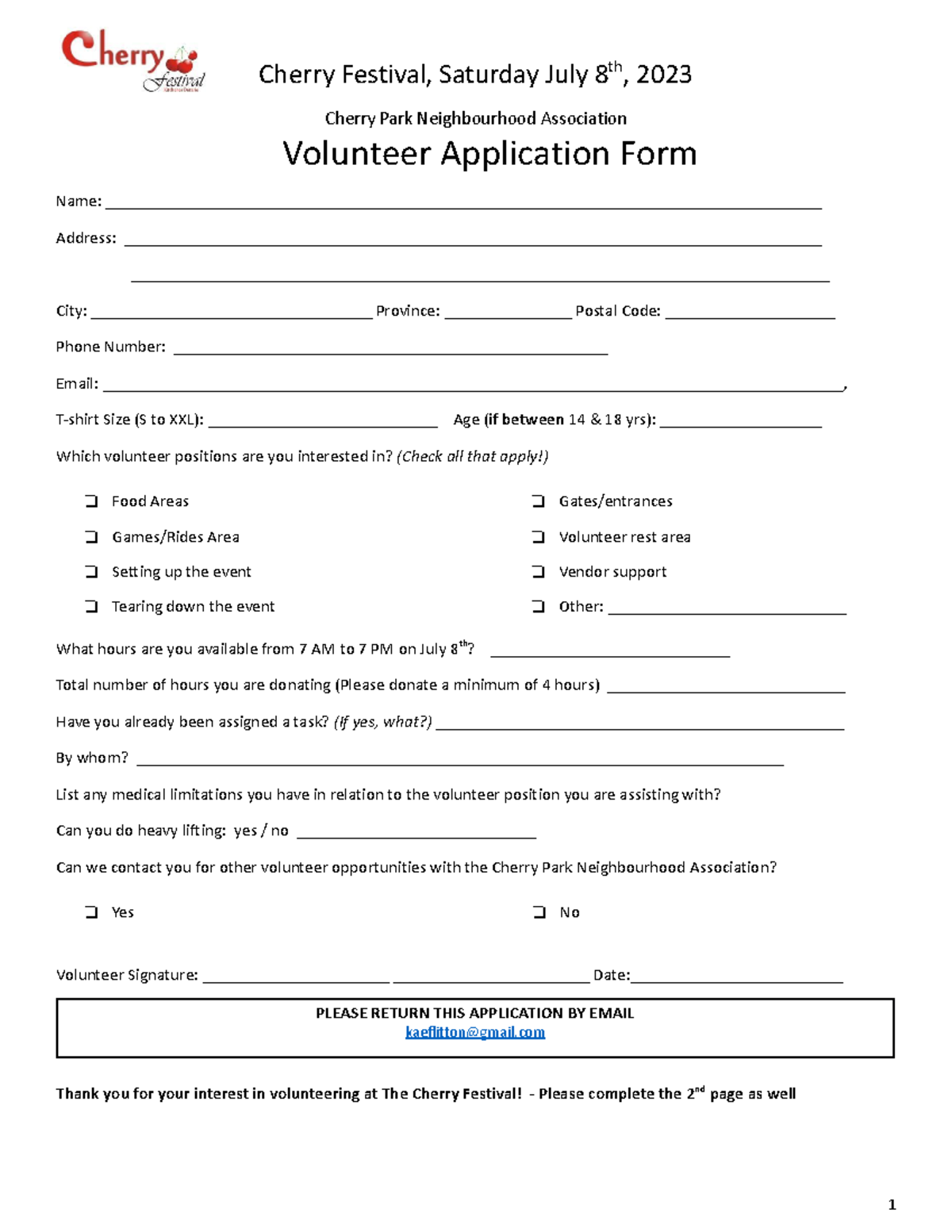 Cherry Festival 2023 General Volunteer Form Studocu