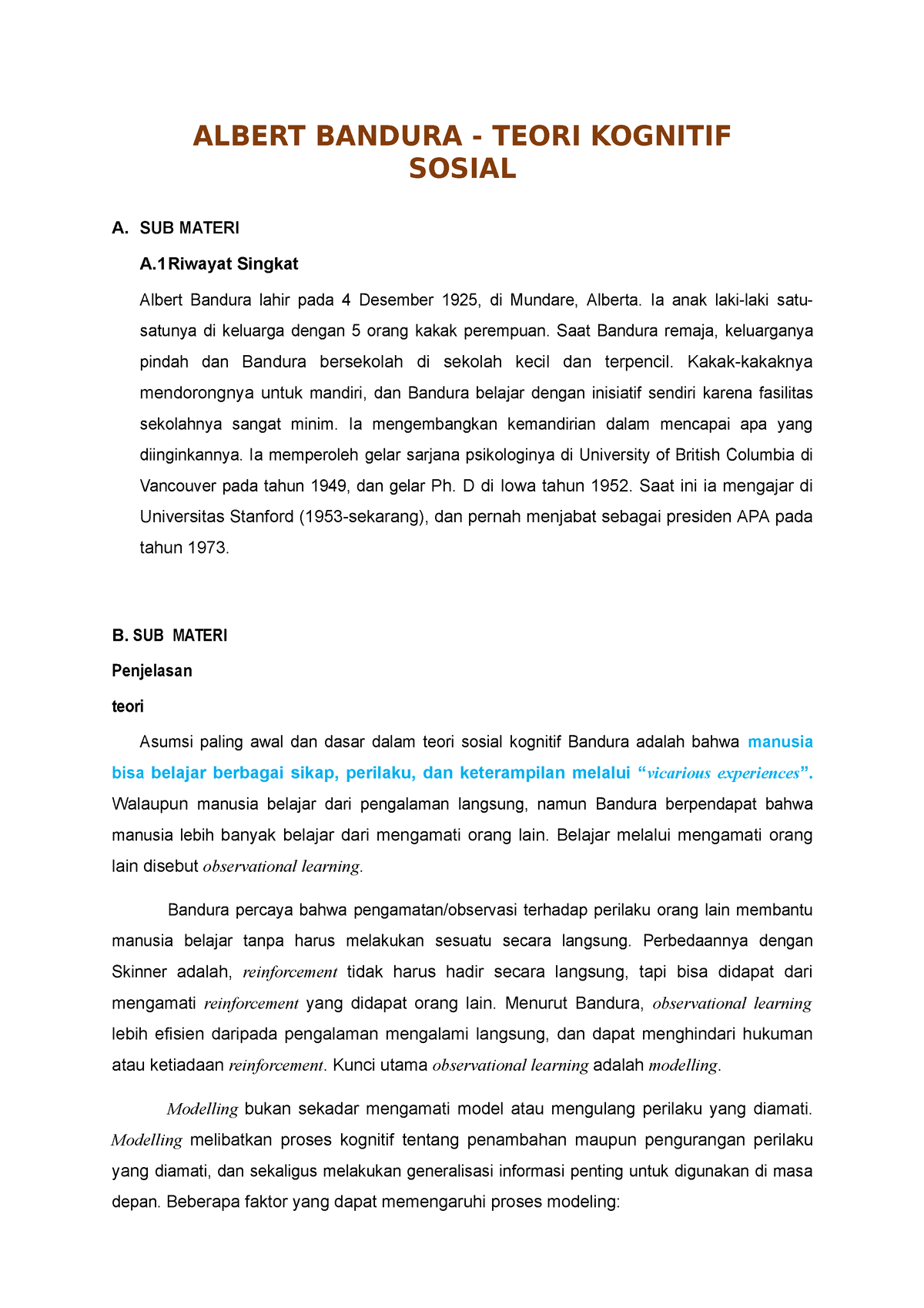 Materi Albert Bandura Sampai Kurt Lewin Albert Bandura Teori Kognitif Sosial A Sub Materi A 9012