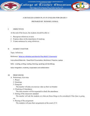 A SEMI Detailed Lesson PLAN IN English FOR Grade 9 (3rd) - A DETAILED ...