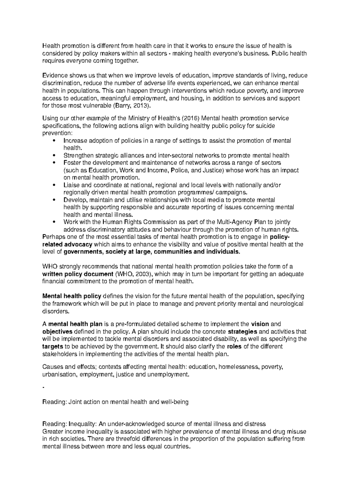 Modules 5-6 202 - Lecture notes 8-10 - Health promotion is different ...