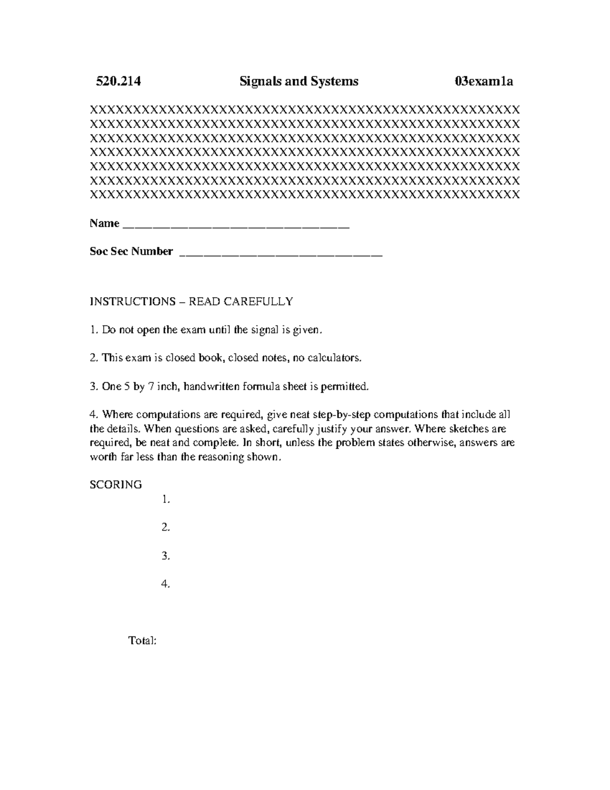 Signals Systems Exam24 - 520 Signals and Systems 03exam1a - Studocu