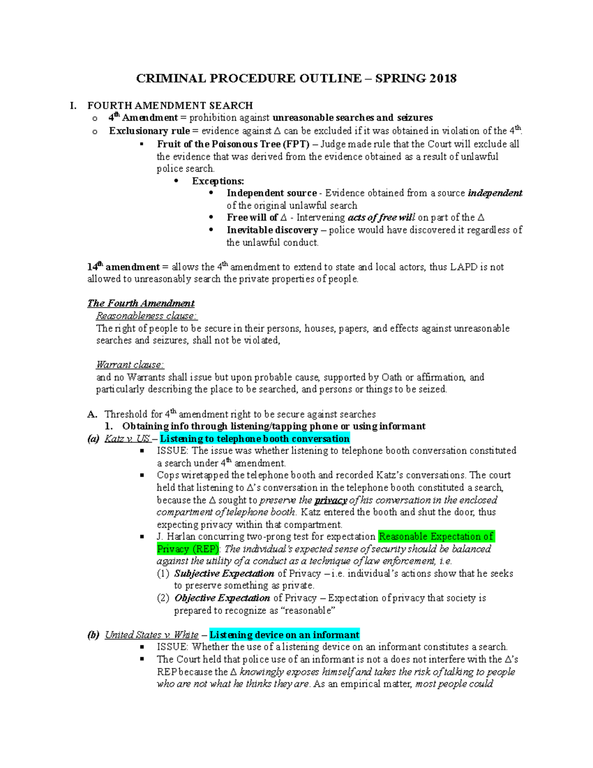 Criminal Procedure Outline – Spring 2018 - CRIMINAL PROCEDURE OUTLINE ...